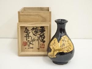 益子焼　金海窯　合田好道造　赤絵徳利（共箱）